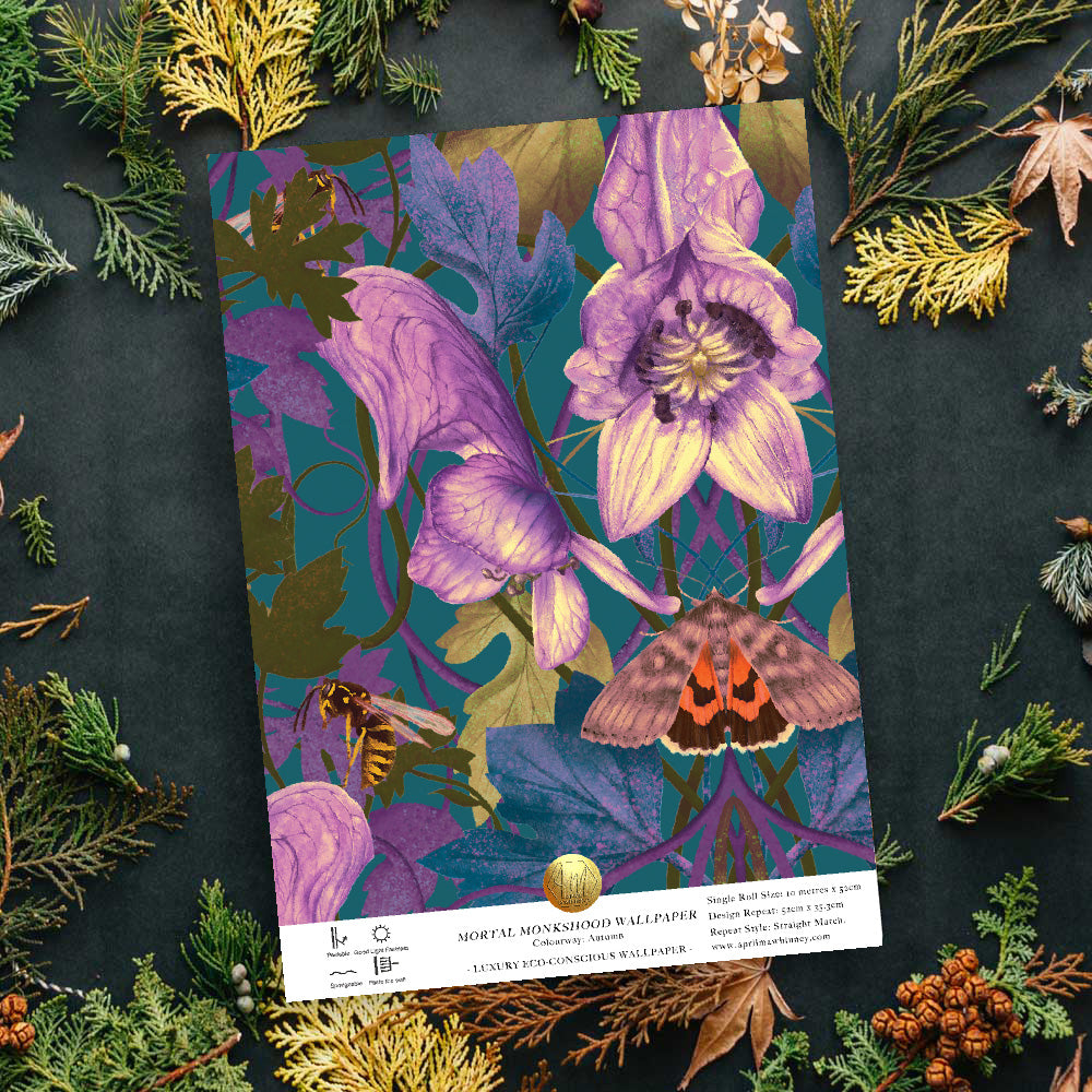 Mortal Monkshood Wallpaper SAMPLE - Winter | Luxury Botanical Wallpaper (Paste the wall)
