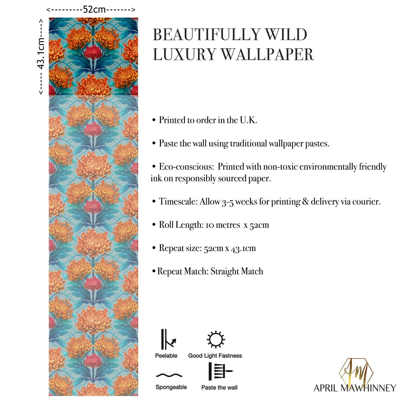 Caustic Chrysanthemum Wallpaper in Orpiment Orange