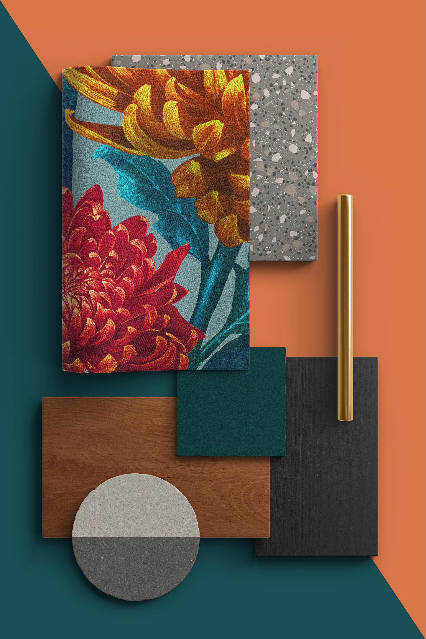 LINEN Caustic Chrysanthemum in Orpiment Orange