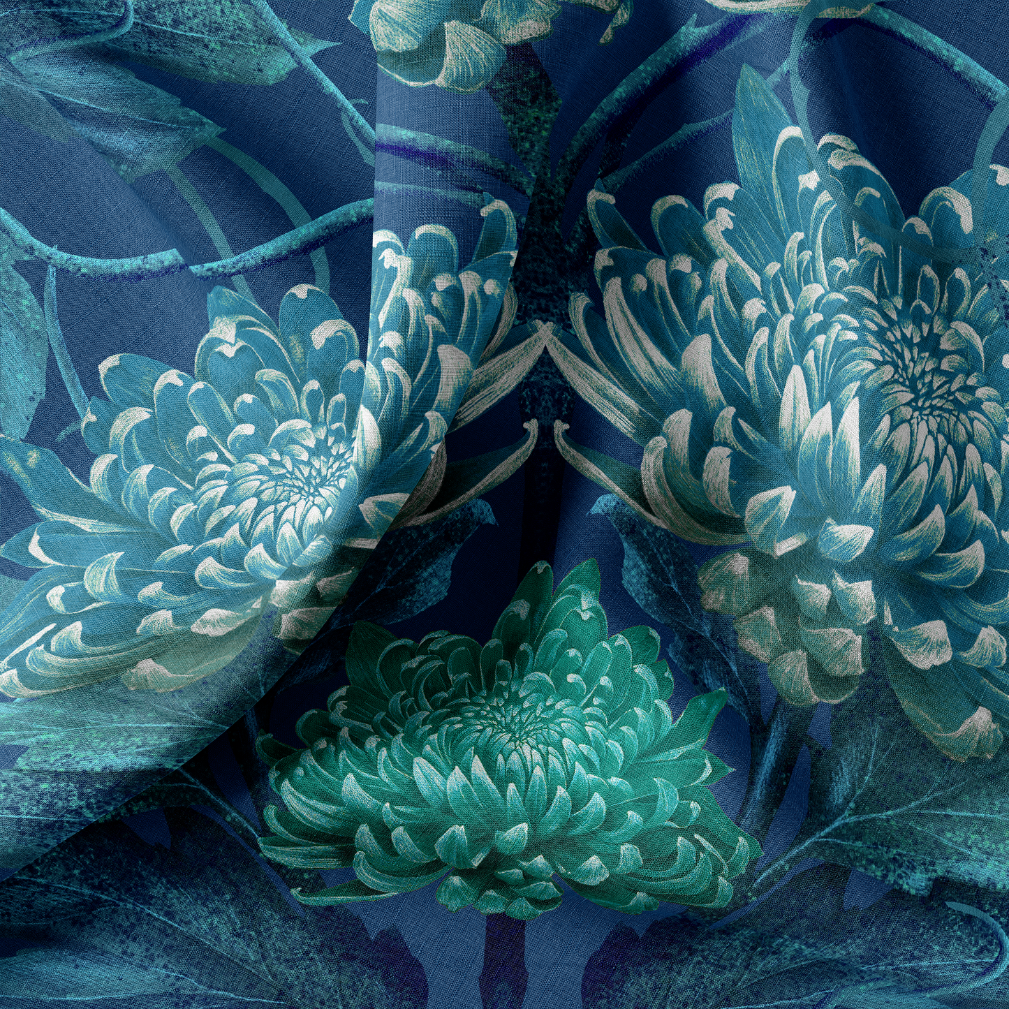 LINEN Caustic Chrysanthemum in Blue Vitriol
