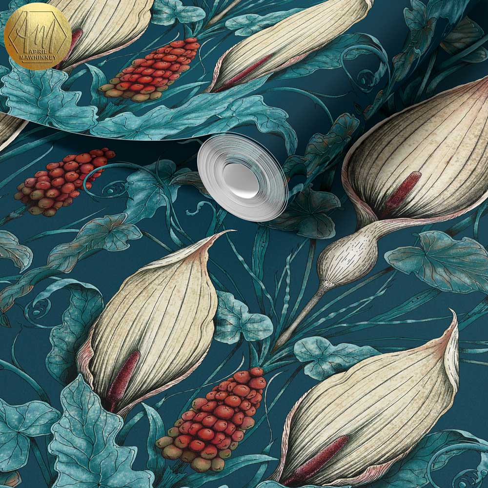 Lords and Ladies Wallpaper in Tincture of Teal