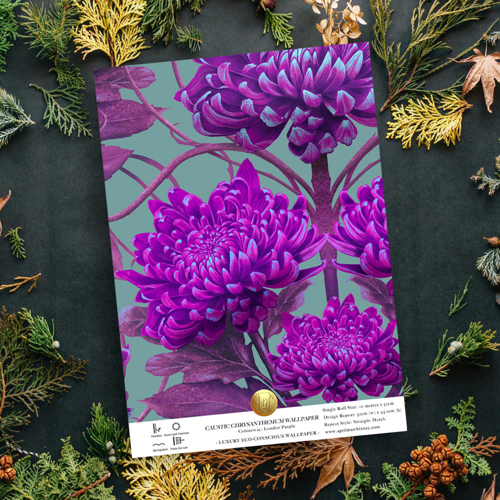 Caustic Chrysanthemum London Purple Wallpaper SAMPLE