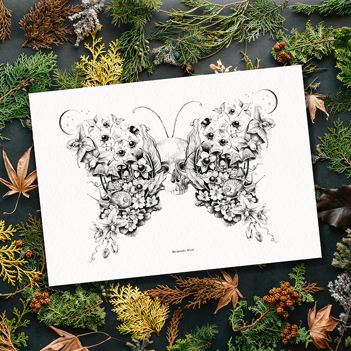 Memento Mori Butterfly Art Print | Black and White