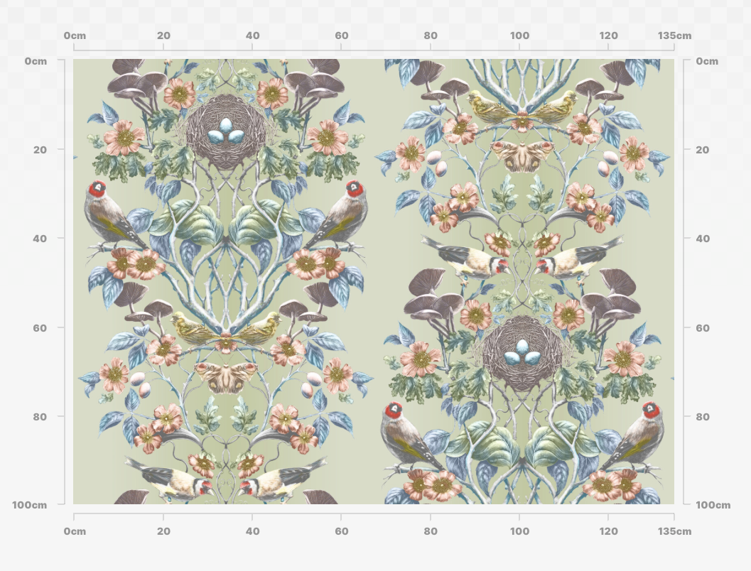 Wild Hedgerow Greenfinch Linen Fabric