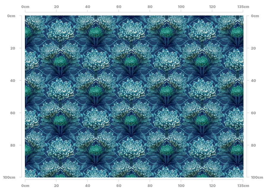 Caustic Chrysanthemum Blue Vitriol Linen Fabric SAMPLE