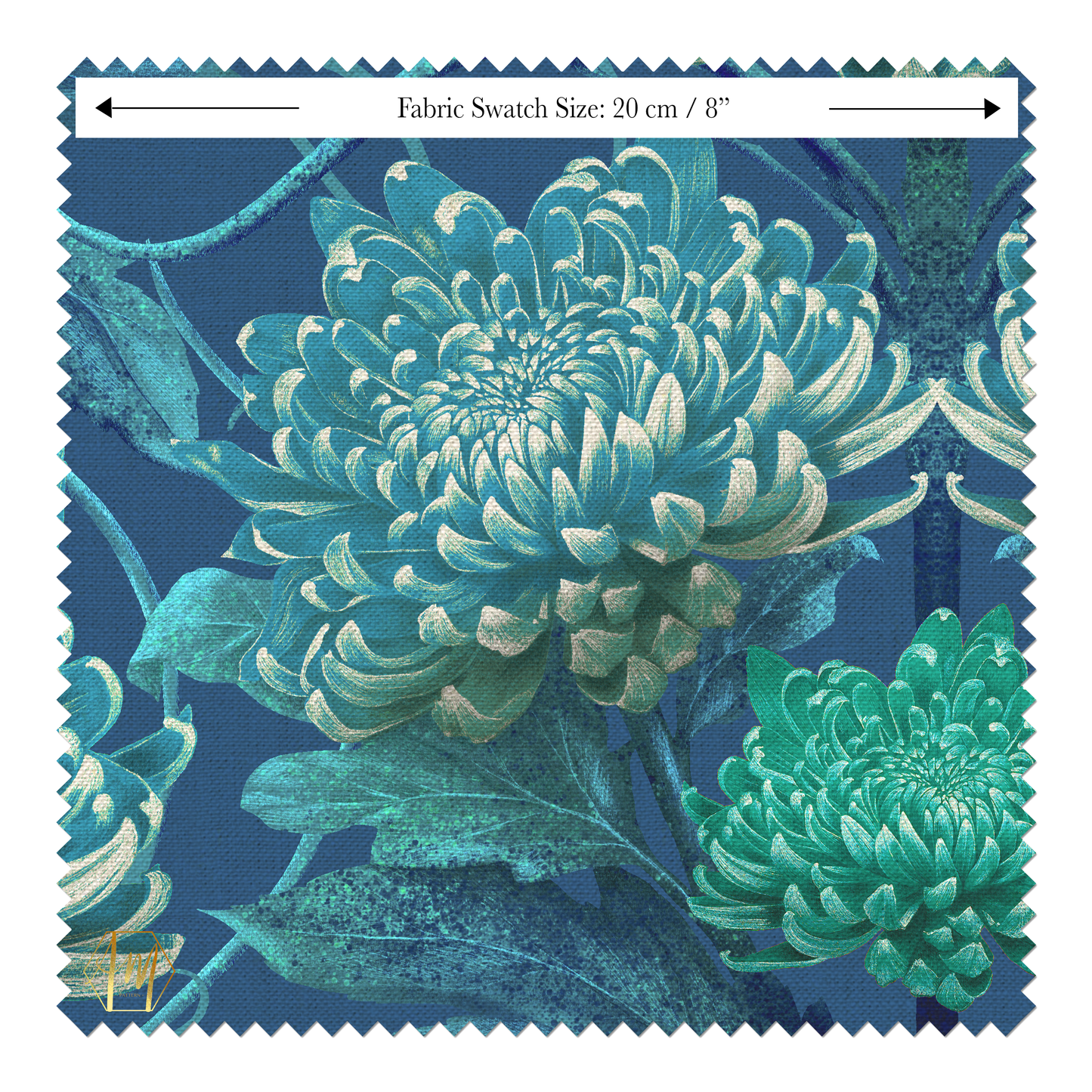 Caustic Chrysanthemum Blue Vitriol Linen Fabric SAMPLE