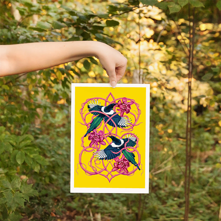 Magpie Art Print | Two for Joy in Yellow