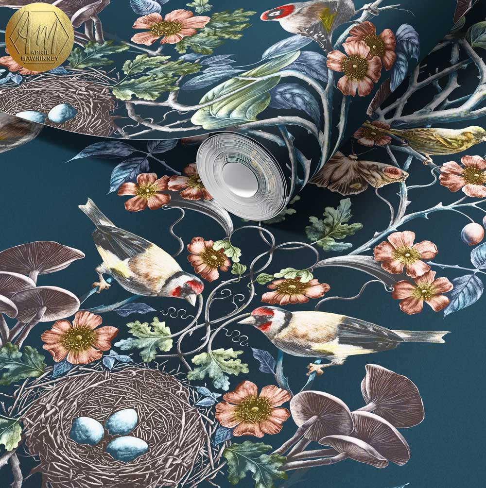 Wild Hedgerow Super Wide Wallpaper in Raven's Wing