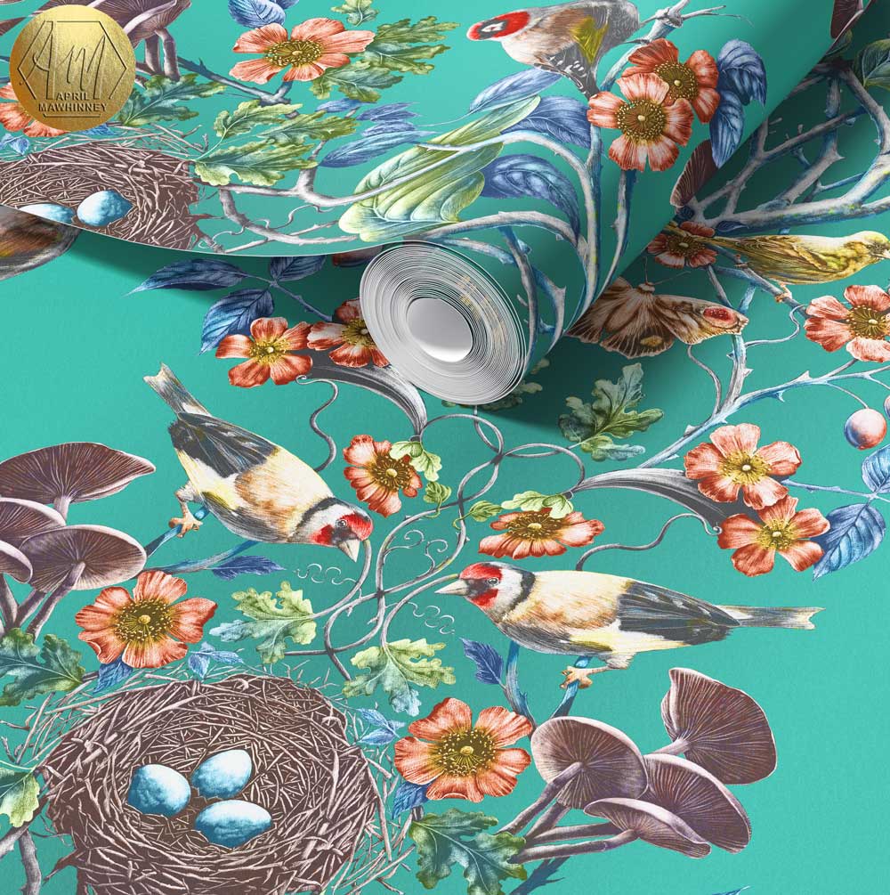 Wild Hedgerow Super Wide Wallpaper in Kingfisher