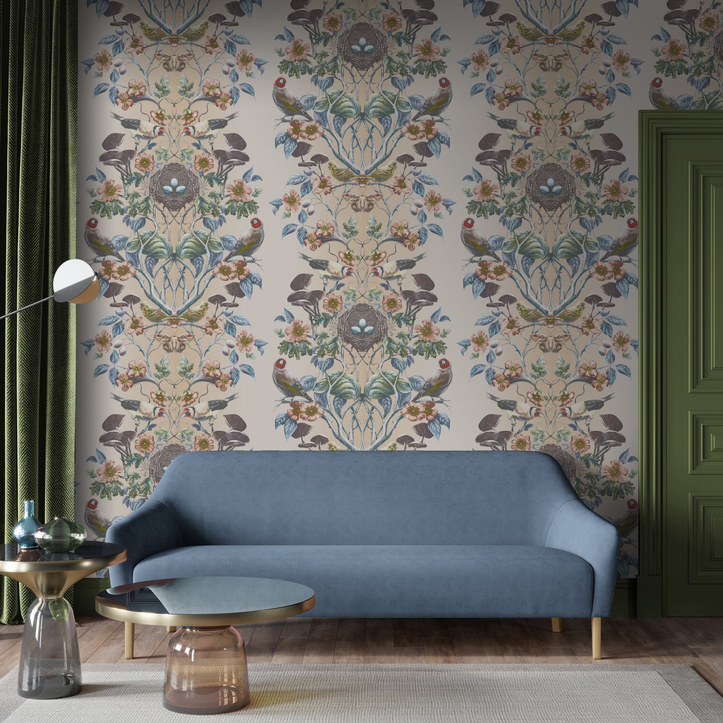 Wild Hedgerow Super Wide Wallpaper in Song Thrush