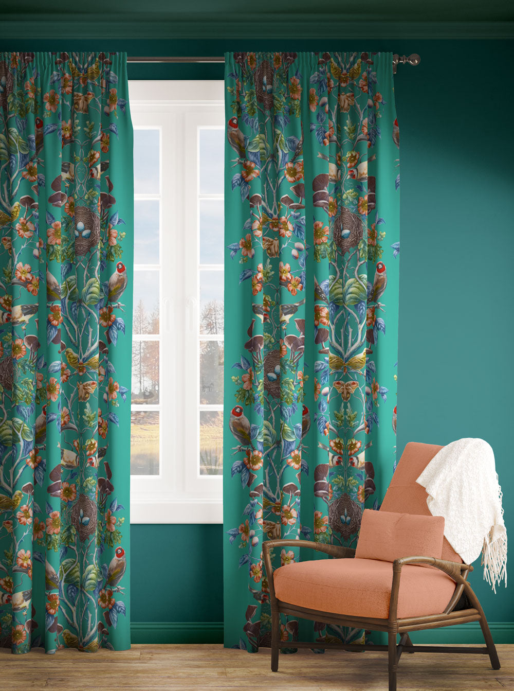 Wild Hedgerow Kingfisher Linen Fabric