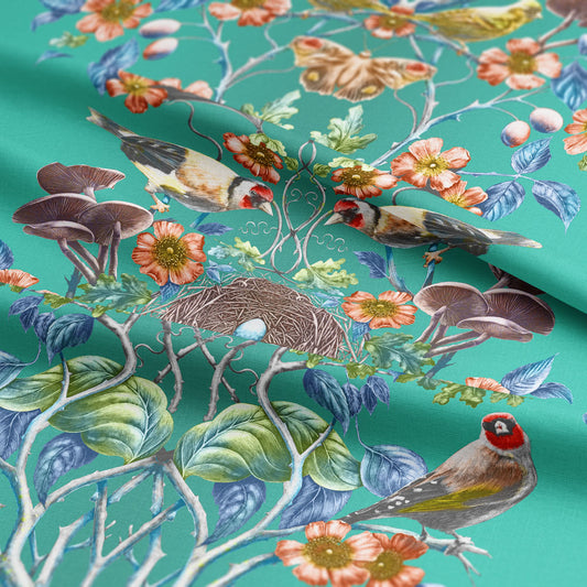 Wild Hedgerow Kingfisher Linen Fabric