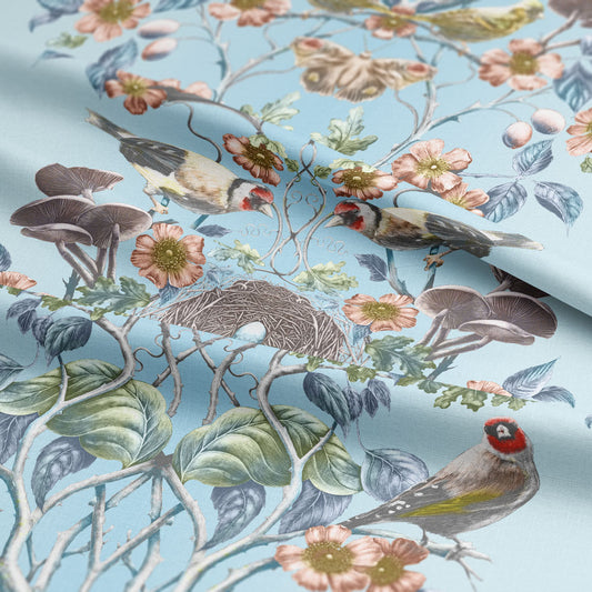 Wild Hedgerow Blackbird's Egg Linen Fabric