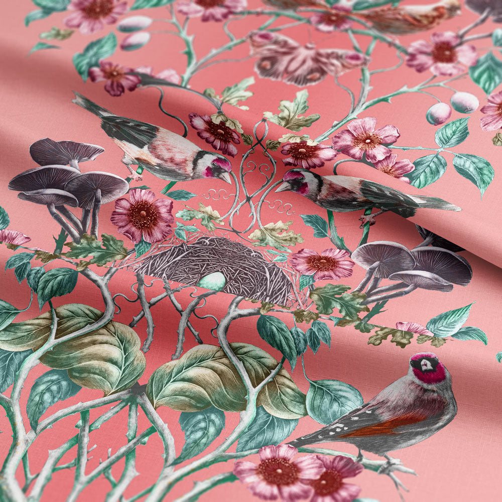 Wild Hedgerow Pink Waxcap Linen Fabric
