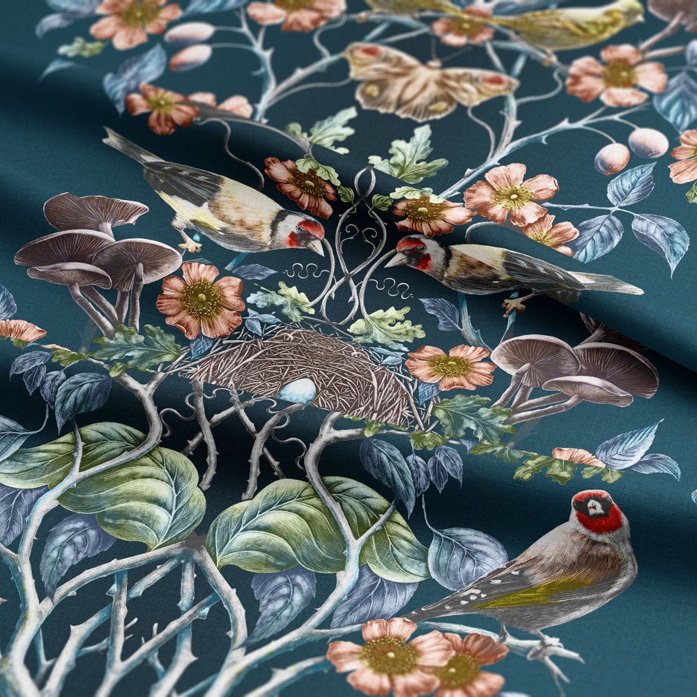 Wild Hedgerow Raven's Wing Linen Fabric