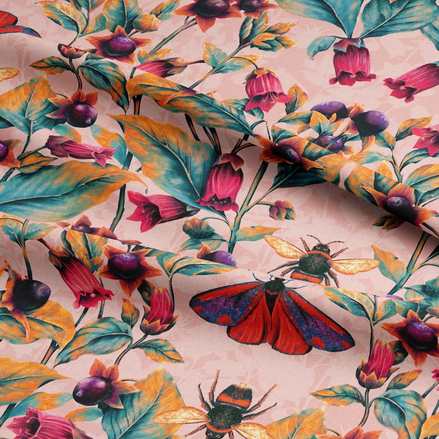 LINEN Deadly Nightshade Fabric in Lughnasa