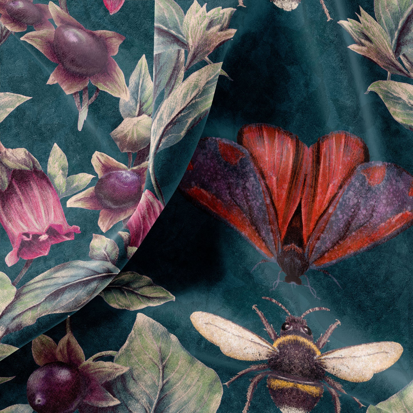 VELVET Deadly Nightshade Fabric in Midnight