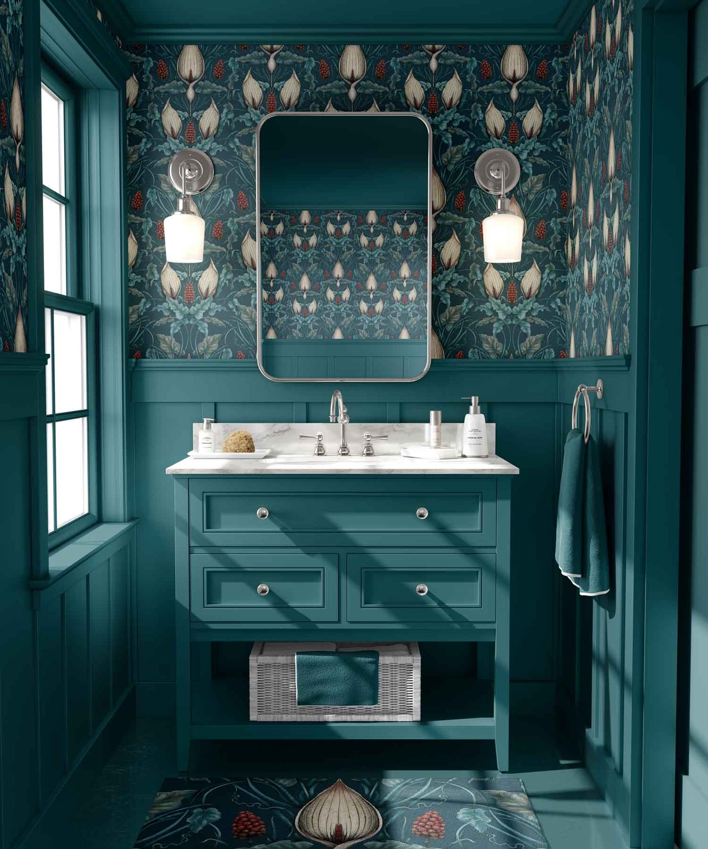 Maximalist Teal Wallpaper for Bathroom Decor