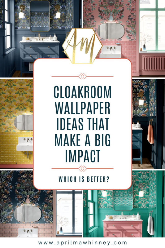 Small Cloakroom Wallpaper Ideas That Make a Big Impact. Images of April Mawhinney's Wallpaper overlaid with text