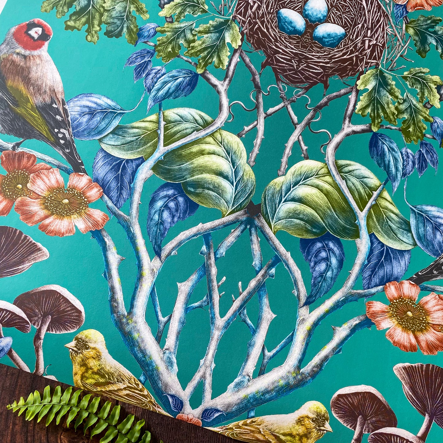 Wild Hedgerow Super Wide Wallpaper in Kingfisher