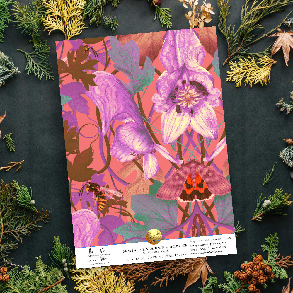 Mortal Monkshood Wallpaper SAMPLE - Summer | Bold Statement Floral Wallpaper (Paste the wall)