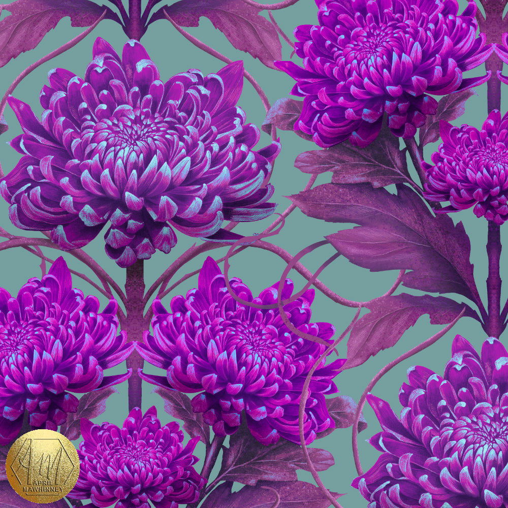 Caustic Chrysanthemum Fabric in London Purple