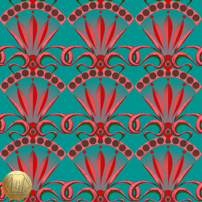 Seed Pod Cotton Linen Fabric in Teal