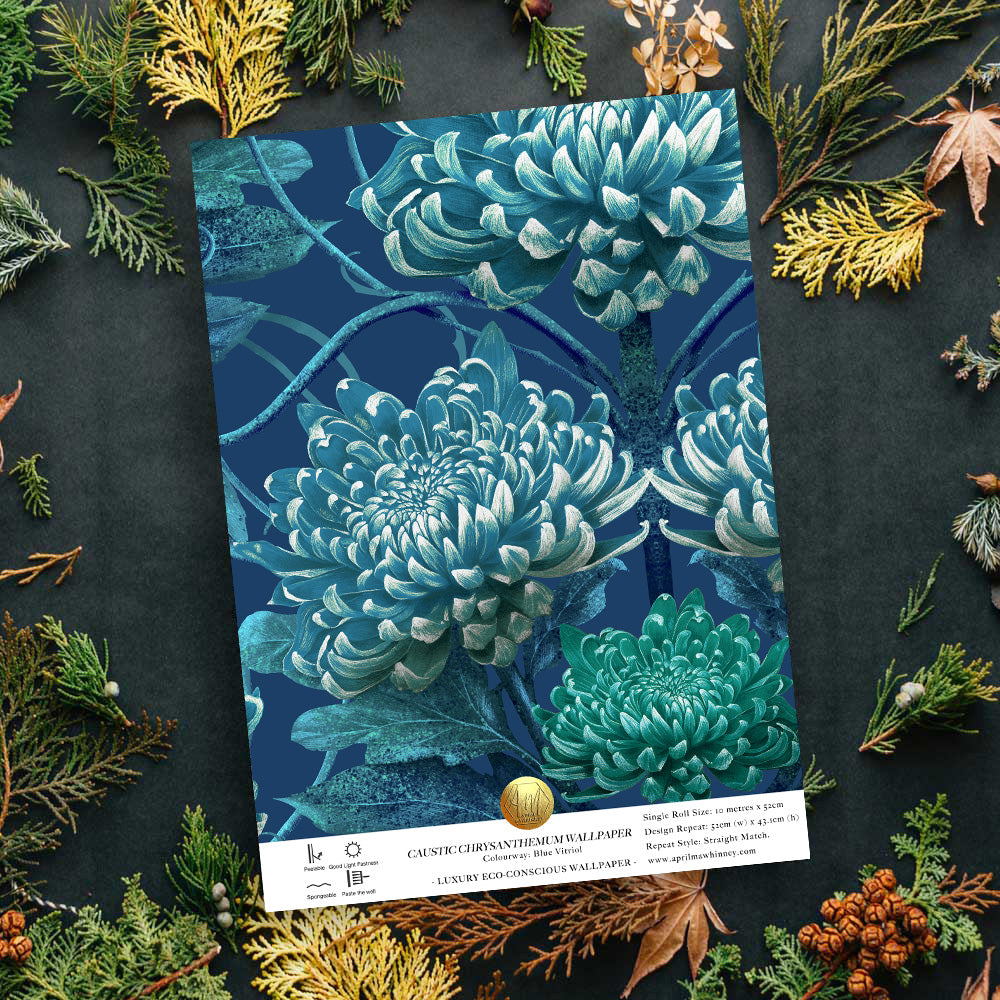 Caustic Chrysanthemum Blue Vitriol Wallpaper SAMPLE
