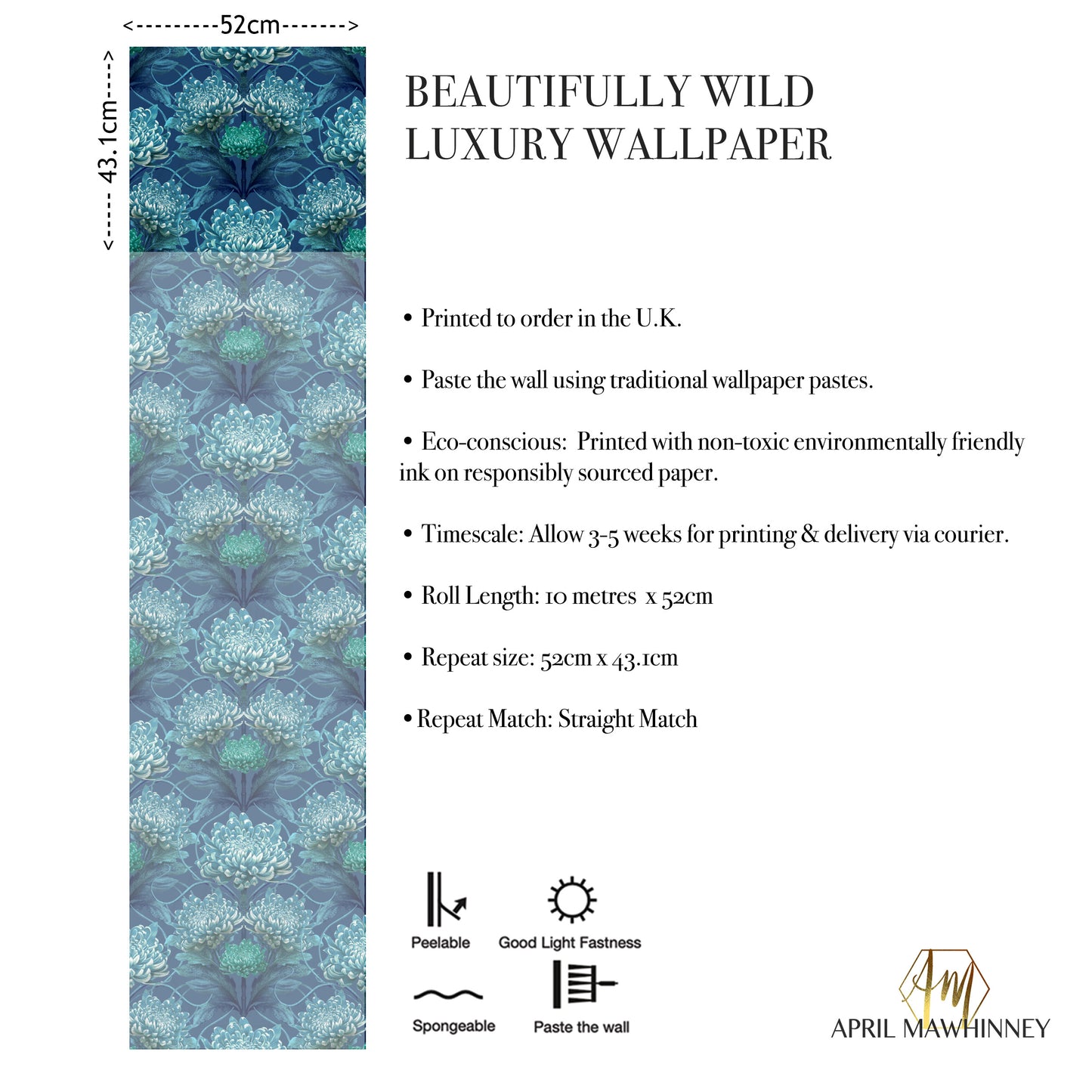 Caustic Chrysanthemum Wallpaper in Blue Vitriol
