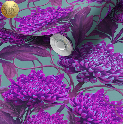 Caustic Chrysanthemum Wallpaper in London Purple