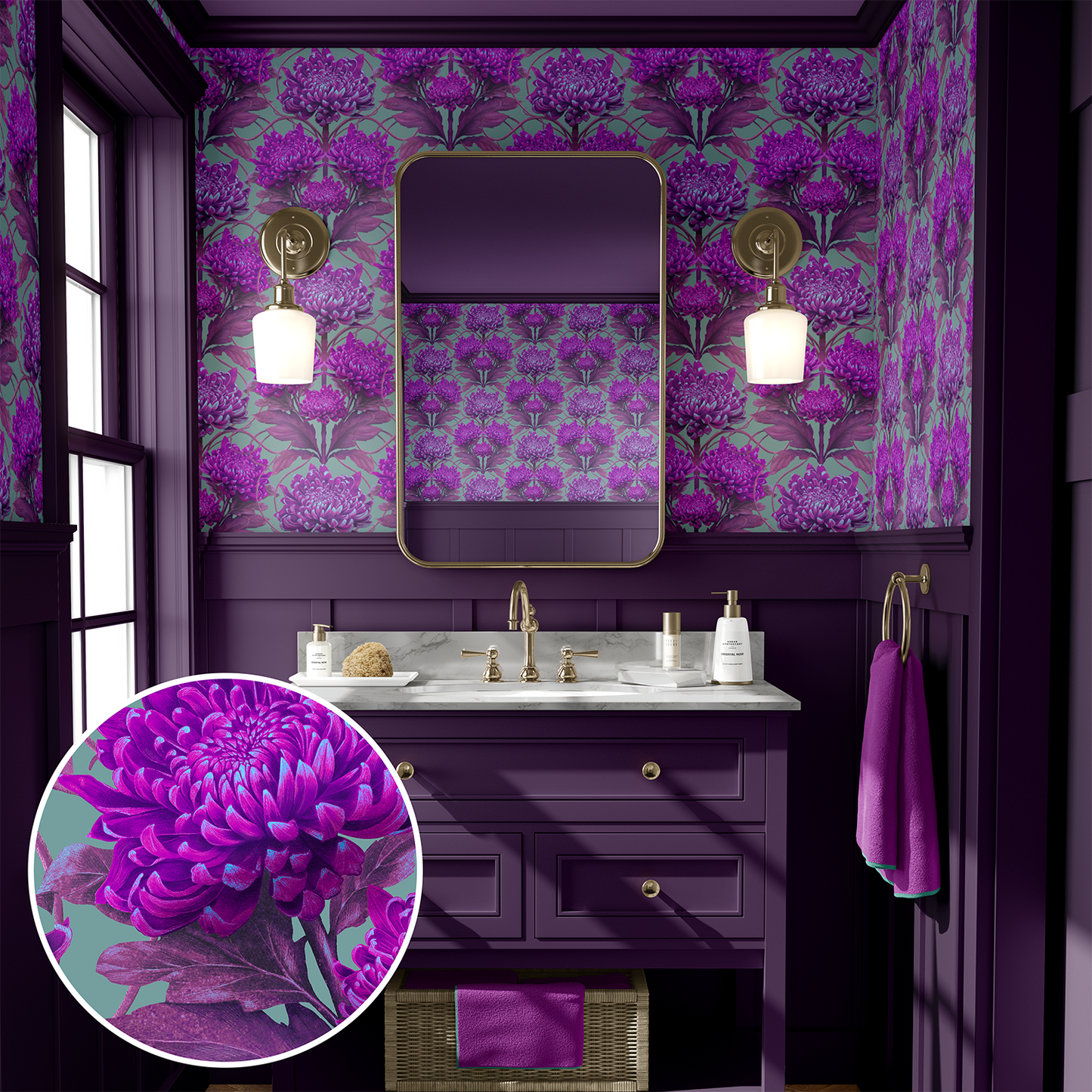 Caustic Chrysanthemum London Purple Wallpaper SAMPLE