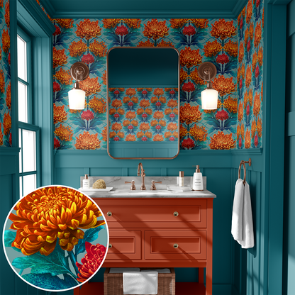 Caustic Chrysanthemum Orpiment Orange Wallpaper SAMPLE