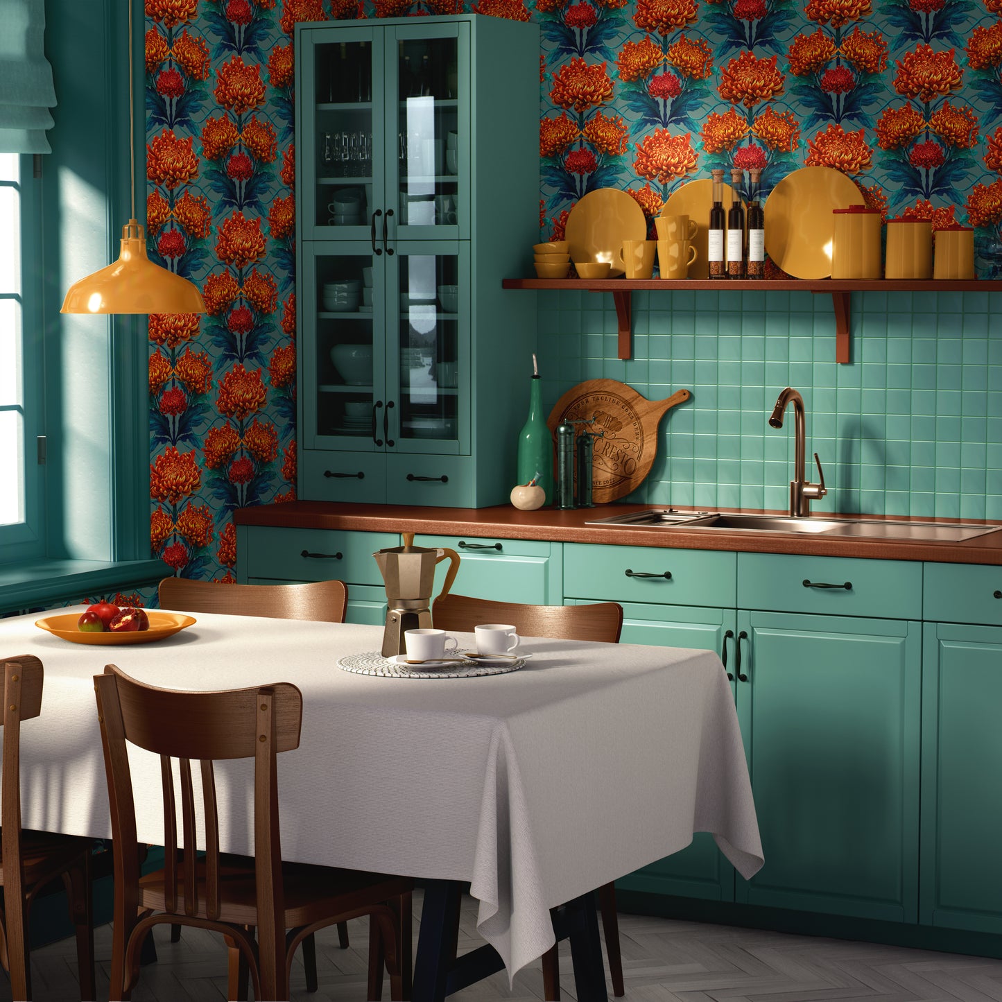 Caustic Chrysanthemum Orpiment Orange Wallpaper SAMPLE