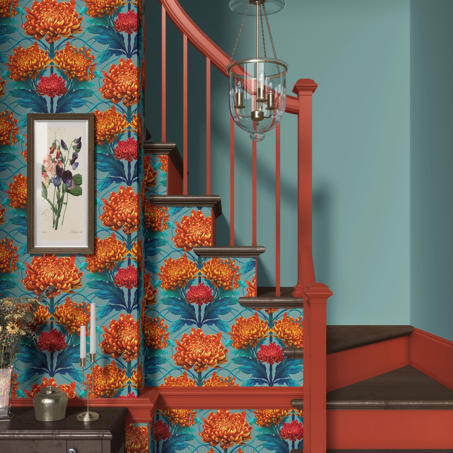 Caustic Chrysanthemum Wallpaper in Orpiment Orange