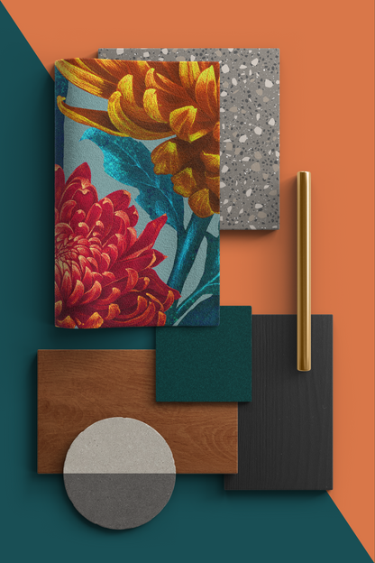 LINEN Caustic Chrysanthemum in Orpiment Orange