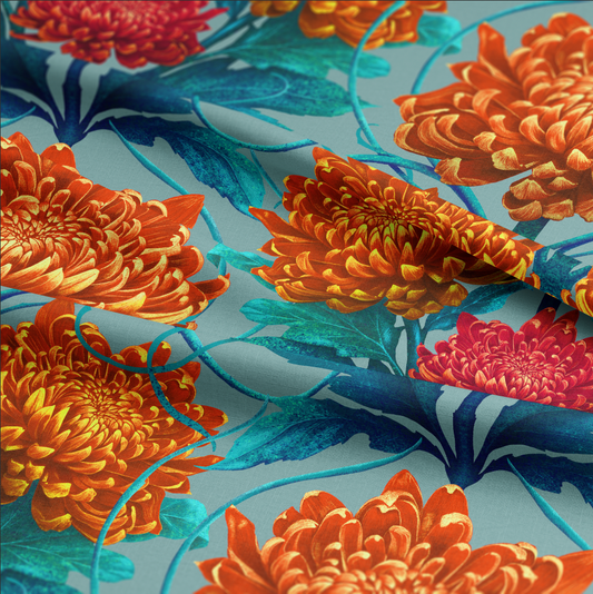 LINEN Caustic Chrysanthemum in Orpiment Orange
