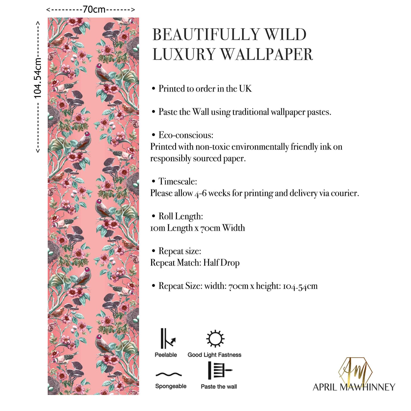 Wild Hedgerow Pink Waxcap Wallpaper A3 SAMPLE