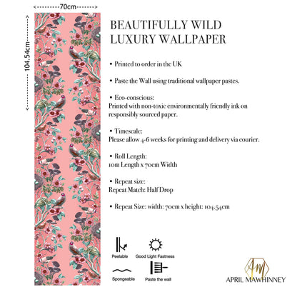 Wild Hedgerow Super Wide Wallpaper in Pink Waxcap