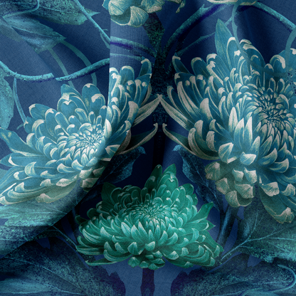 LINEN Caustic Chrysanthemum in Blue Vitriol