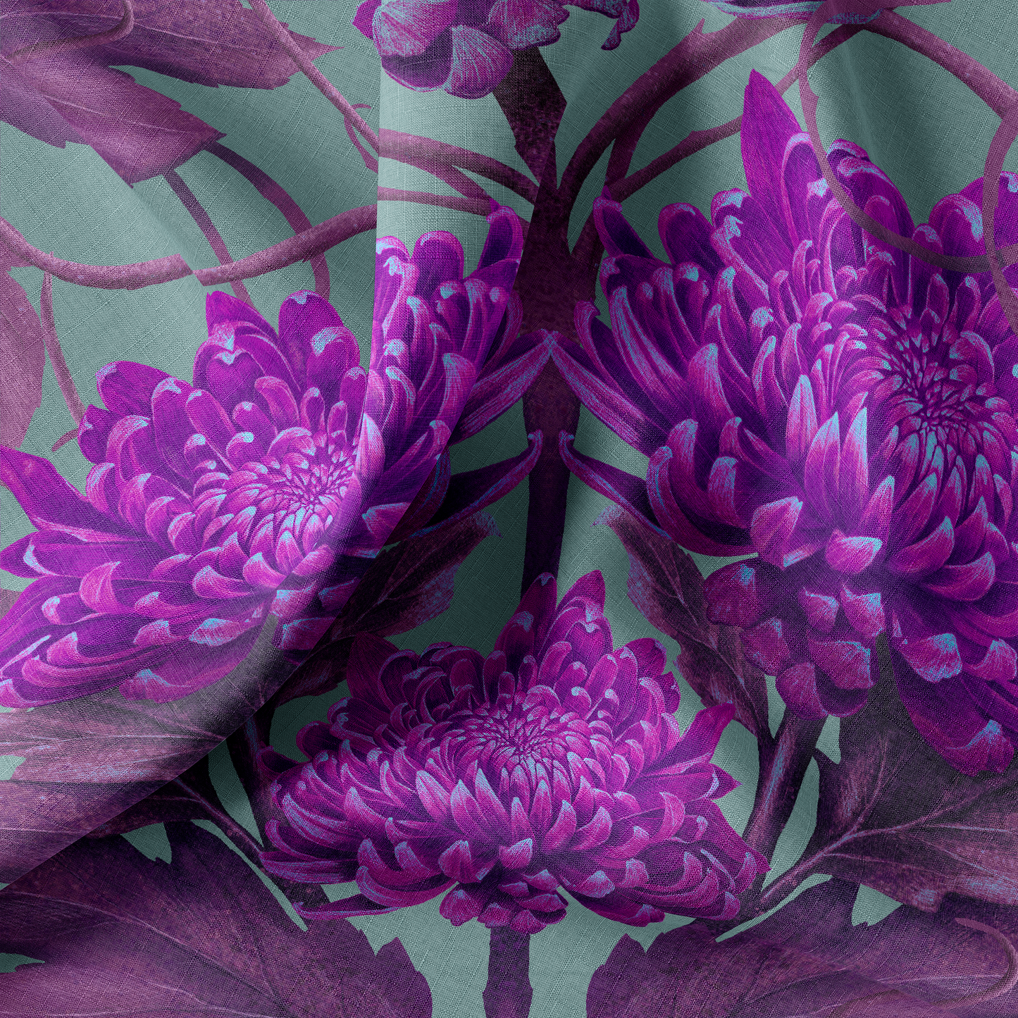 LINEN Caustic Chrysanthemum in London Purple