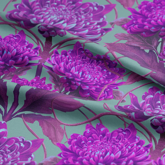 LINEN Caustic Chrysanthemum in London Purple