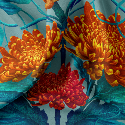 LINEN Caustic Chrysanthemum in Orpiment Orange