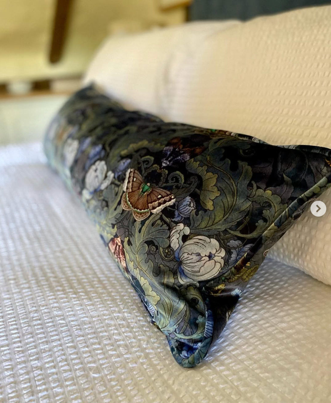 Rectangular cushion in Bloomsbury Moth luxury velvet, UK. Mrs Steed Interiors