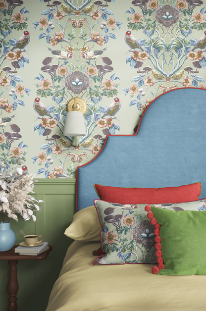 Wild Hedgerow Super Wide Wallpaper in Greenfinch