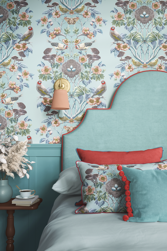 Wild Hedgerow Super Wide Wallpaper in Blackbird Egg