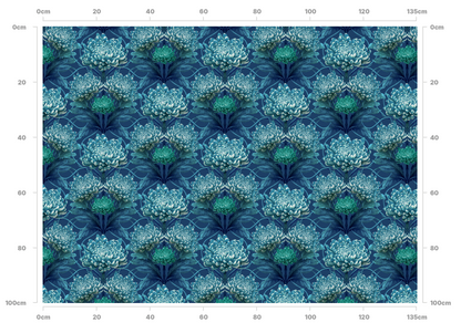 Caustic Chrysanthemum Blue Vitriol Linen Fabric SAMPLE