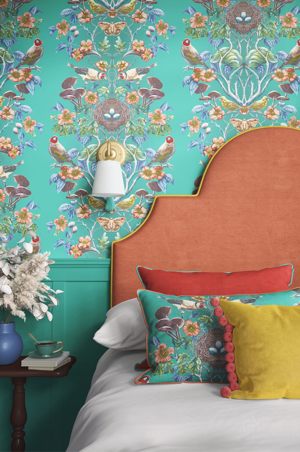 Wild Hedgerow Super Wide Wallpaper in Kingfisher