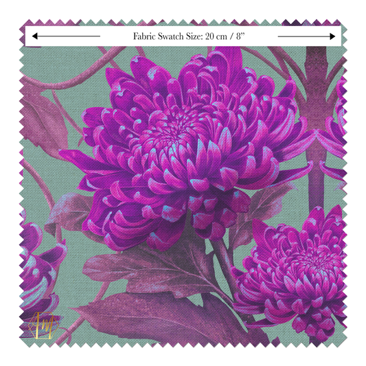 Caustic Chrysanthemum London Purple Linen Fabric SAMPLE