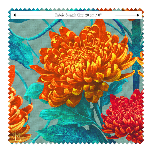 Caustic Chrysanthemum Orpiment Orange Linen Fabric SAMPLE