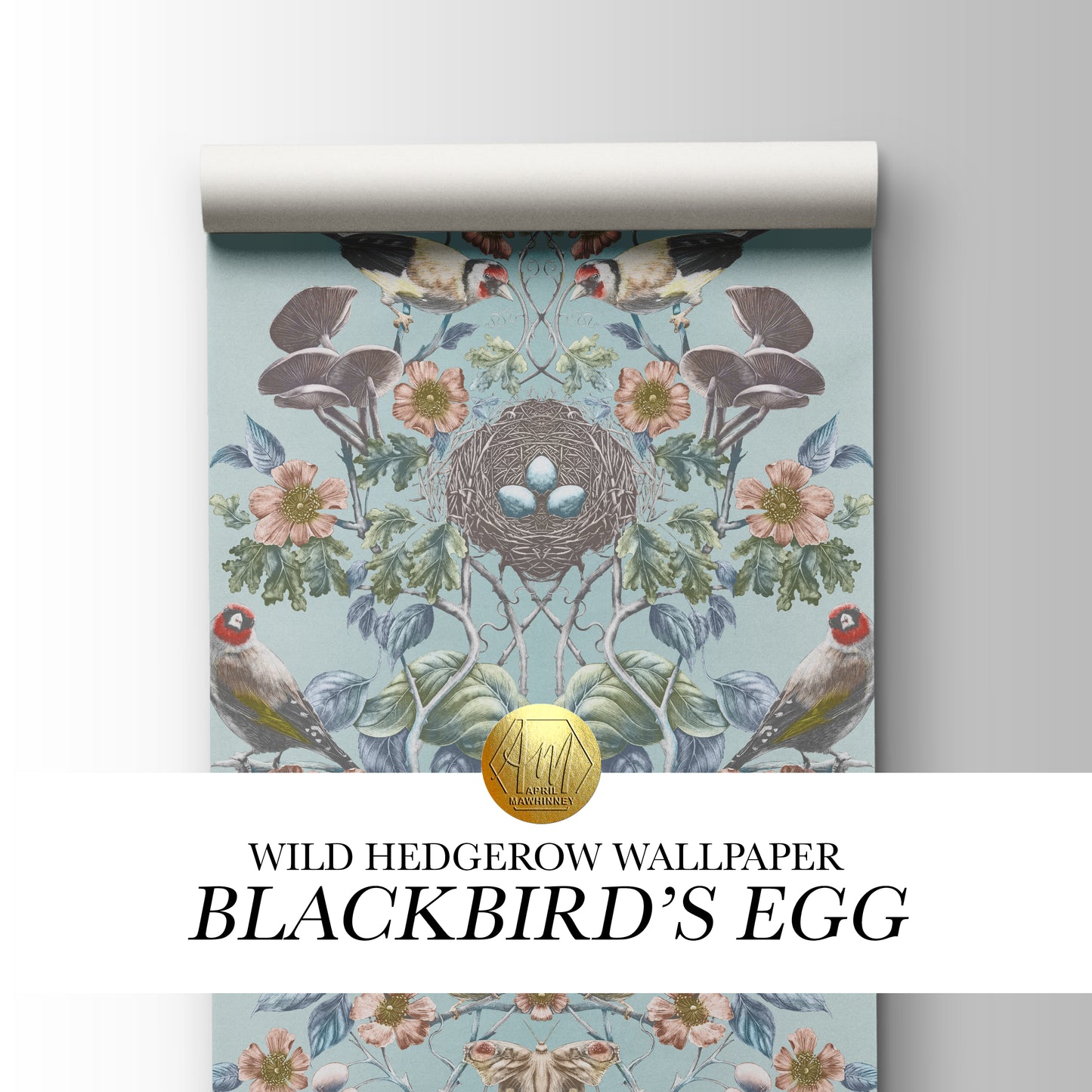 Wild Hedgerow Super Wide Wallpaper in Blackbird Egg